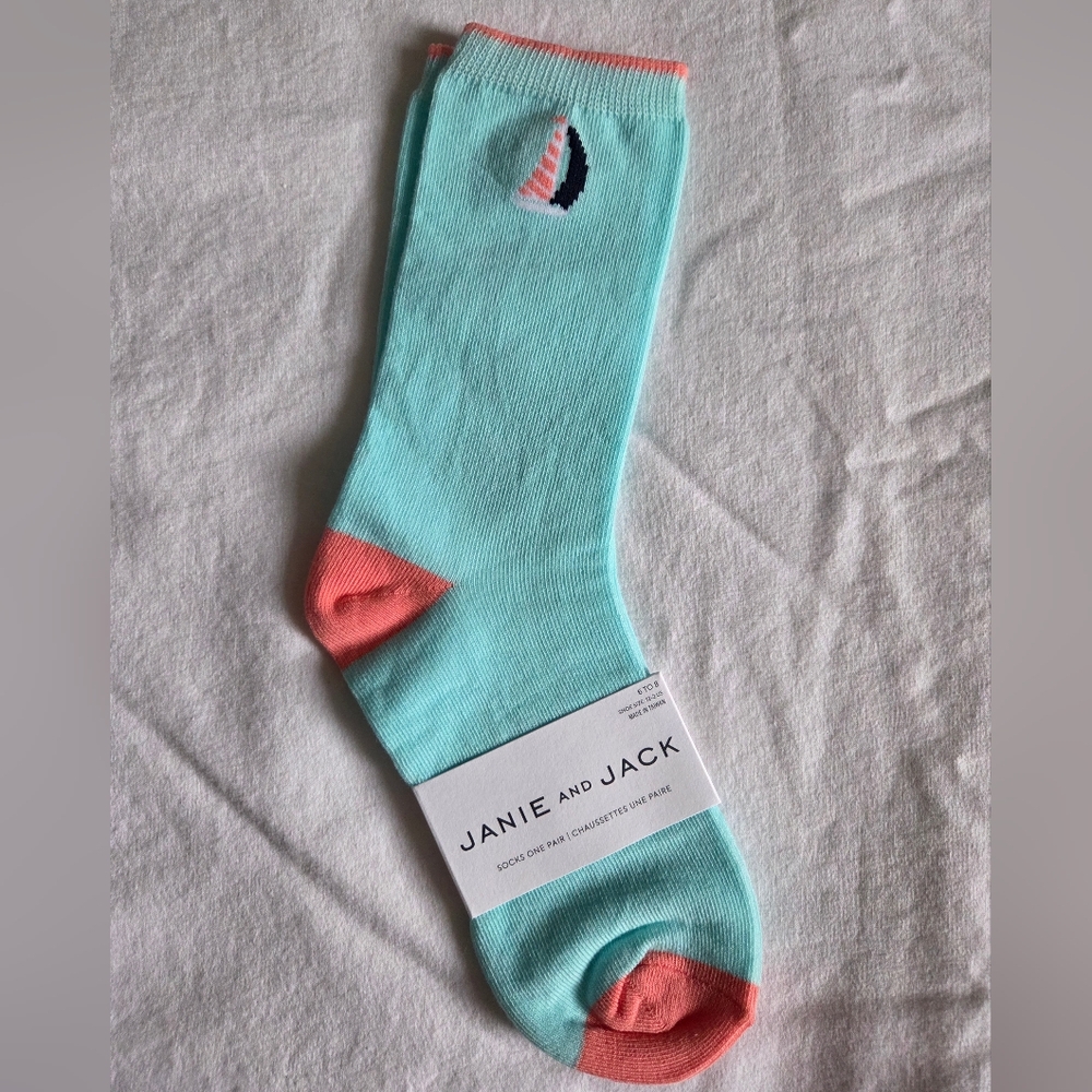 Janie and Jack Turquoise and Peach Sailboat Socks